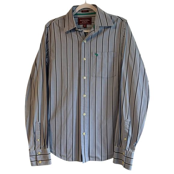 Abercrombie & Fitch Shirt Mens Size M Striped Muscle Button Collar Logo Office - Picture 2 of 9